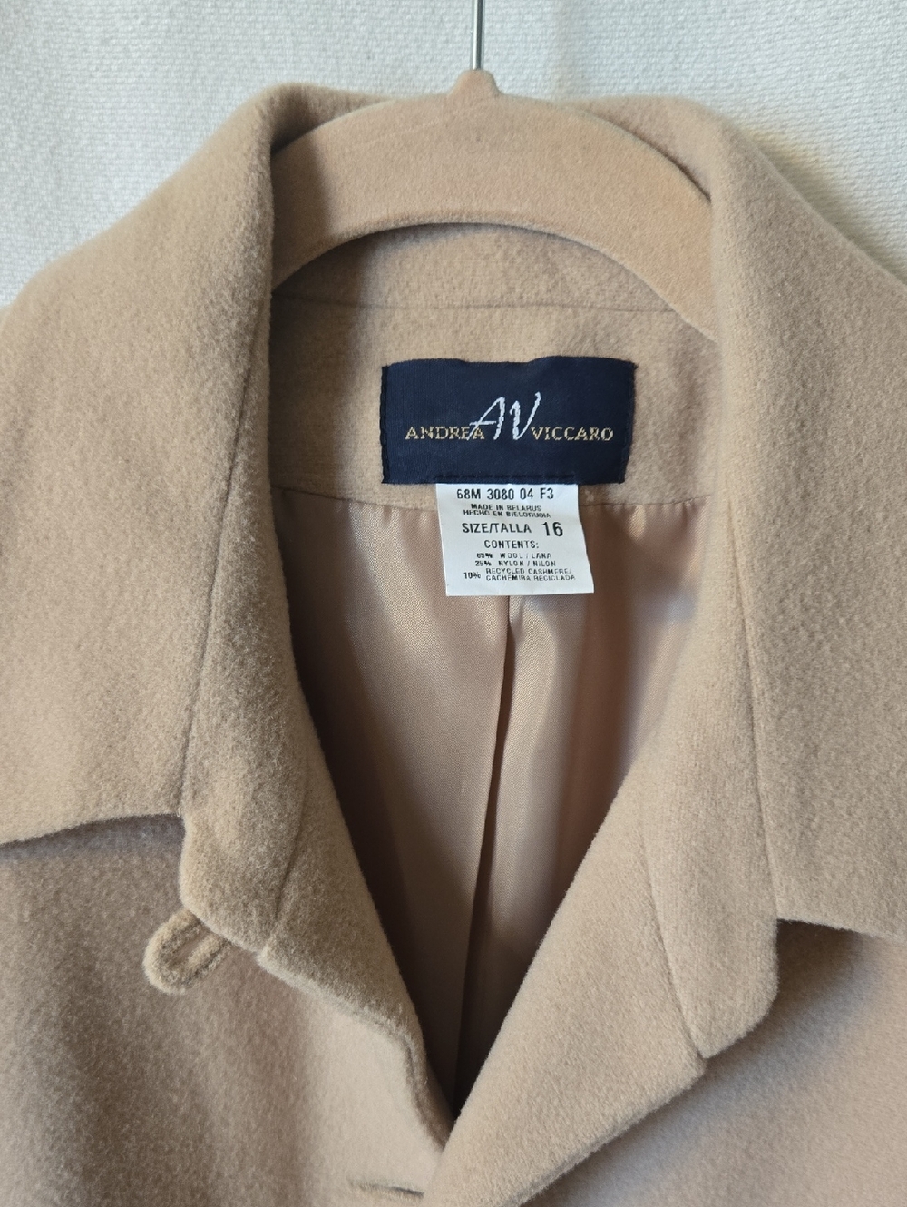 Andrea Viccaro Camel Coat Wool Blend Classic Tailored Beige Trench Style Jacket